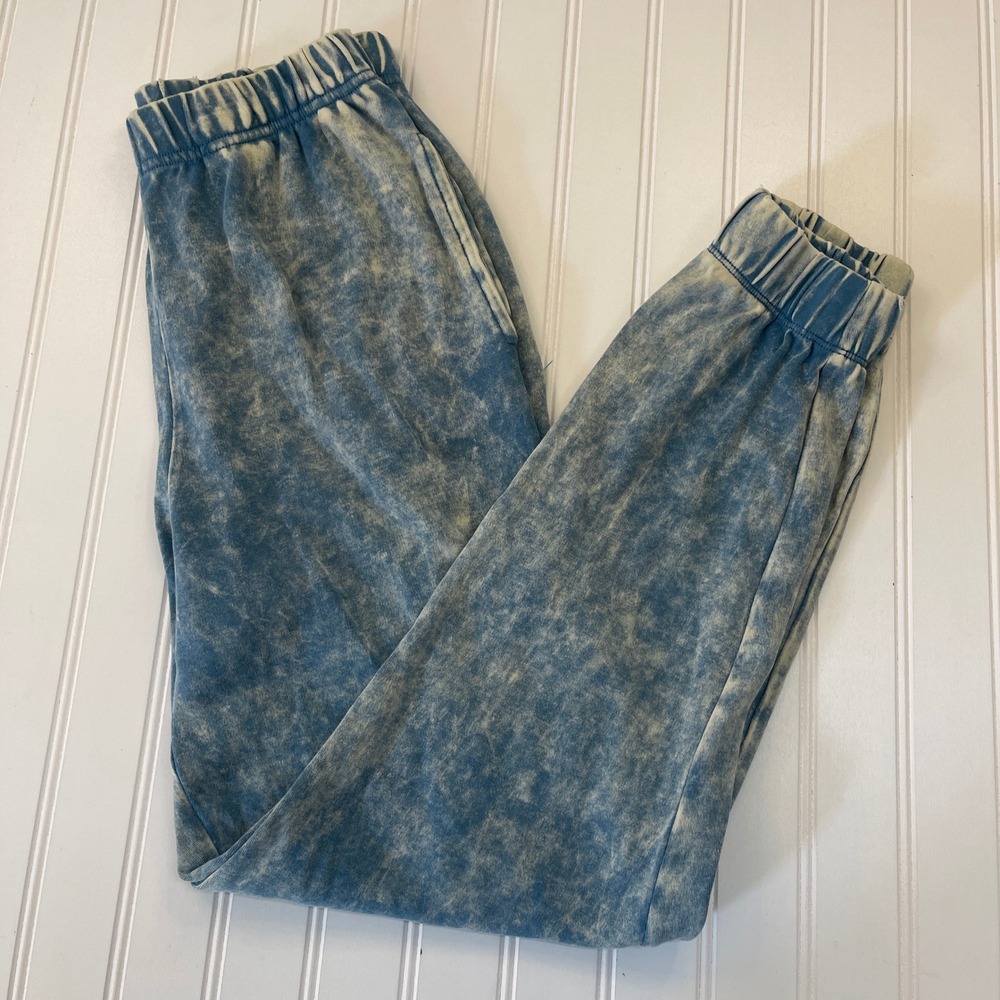 Boutique Zenana Blue Acid Wash Joggers Elastic Waist Sweatpants Lounge